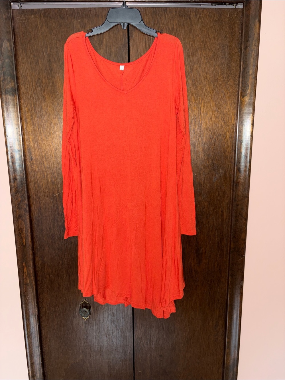 Source Unknown Red Long-Sleeve V-Neck Swing Dress
